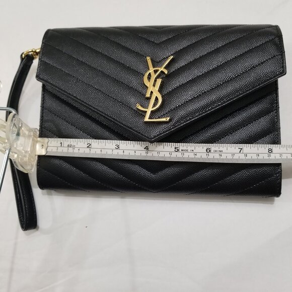 Saint Laurent Brand pouch purse in black with gold label - Picture 13 of 13